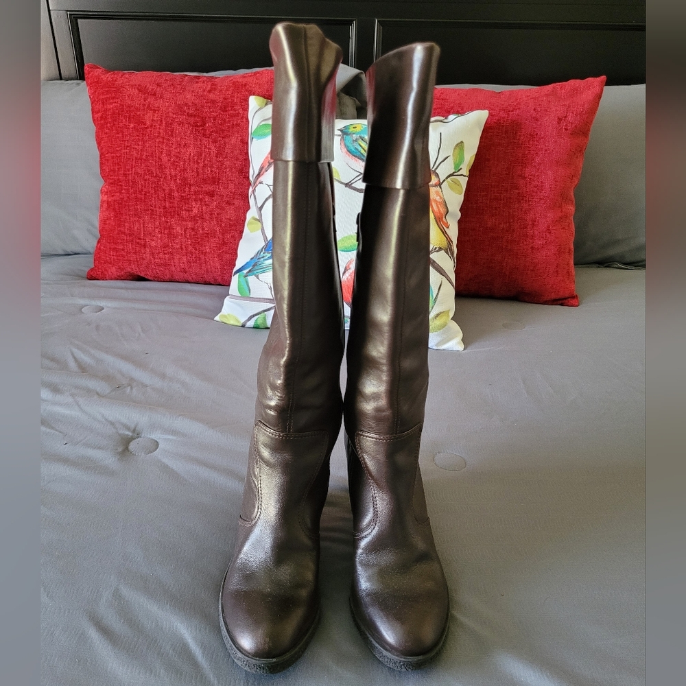 Franco Sarto Leather Boots - Cuffed, Wedge Heel, 8M, Brown, VGC
